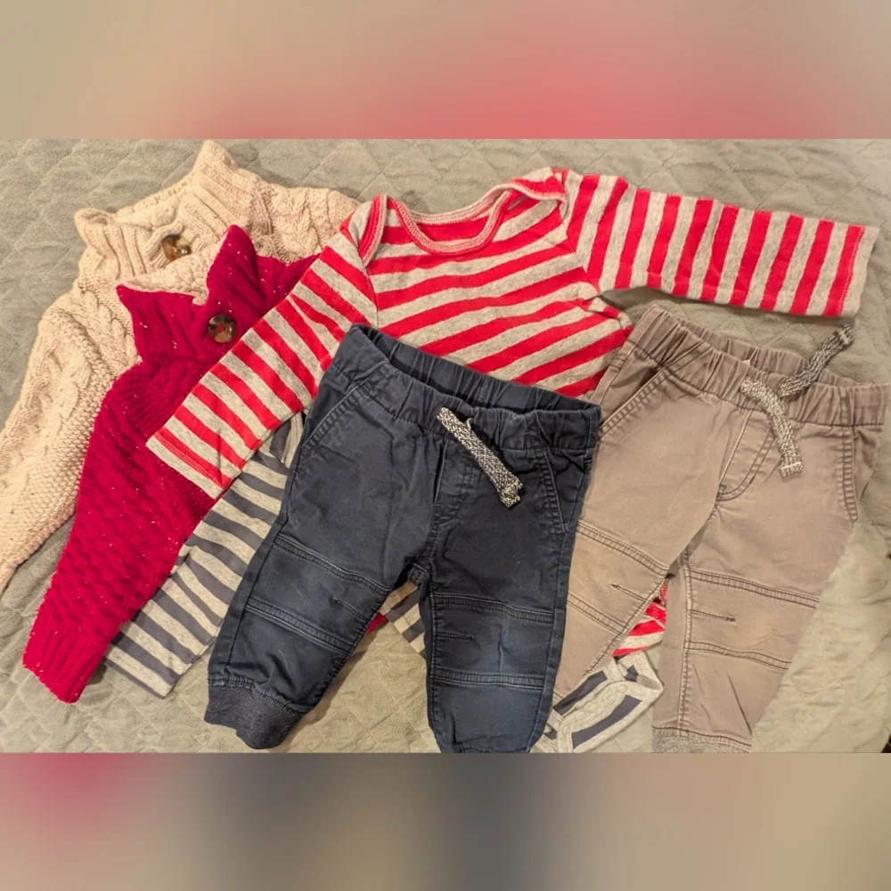 9-12M Striped Red and Blue Baby Outfit Sets